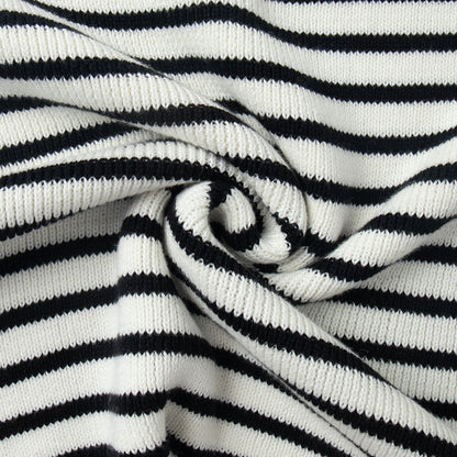 Black Striped Polo Sweater Casual Loose Knit Top