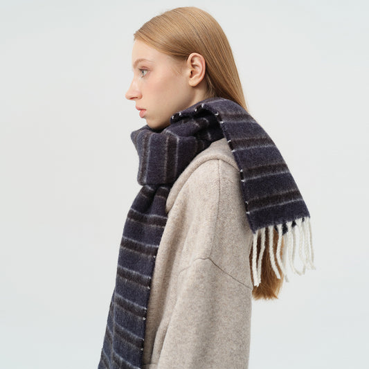 Colorful Striped Wool Blend Scarf With Fringe