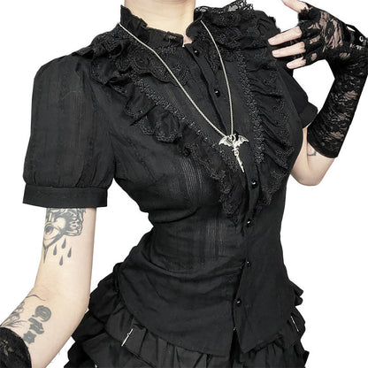 Gothic Floral Texture Shirt Casual Dark Style