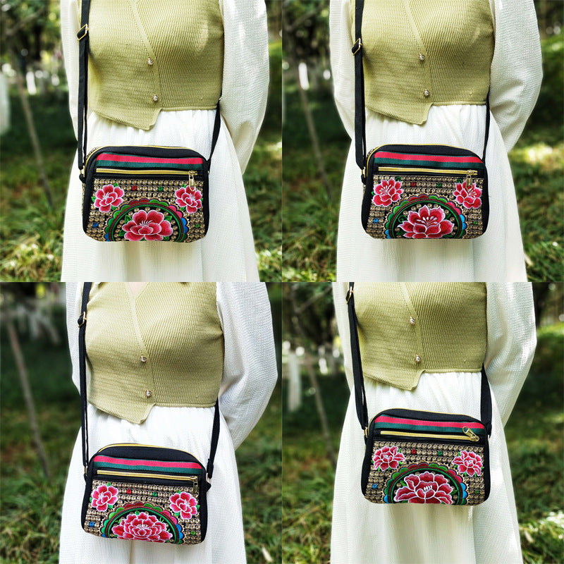 New Ethnic Style Embroidered Canvas Bag, Versatile Embroidered Bag Women'S Shoulder Oblique Span Bag