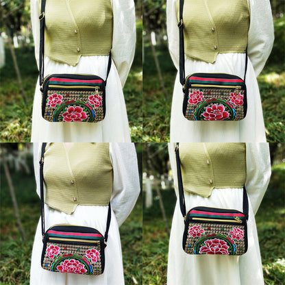 New Ethnic Style Embroidered Canvas Bag, Versatile Embroidered Bag Women'S Shoulder Oblique Span Bag