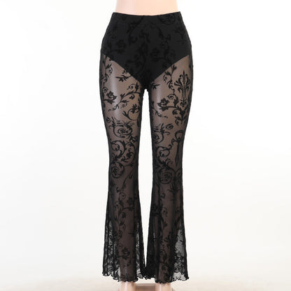 Bohemian Style High-Waisted Sheer Bell Bottom Pants