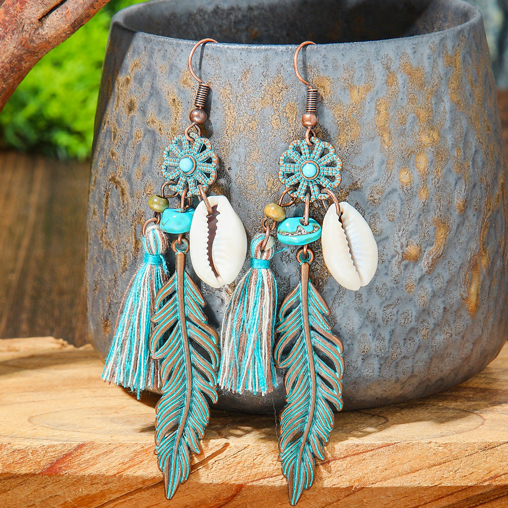 Bohemian Style Gemstone Tassel Earrings for Women