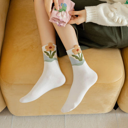 Rufia - 3D Floral Women’s Mid-Calf Socks