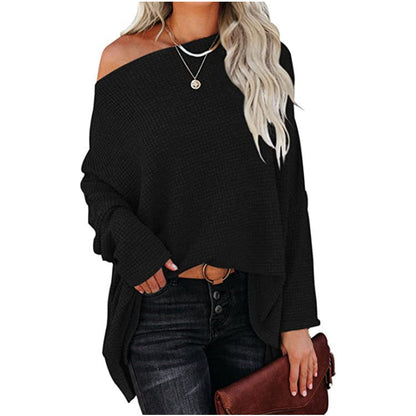 New Knitted Bat Long-Sleeved Solid Color Top Women'S