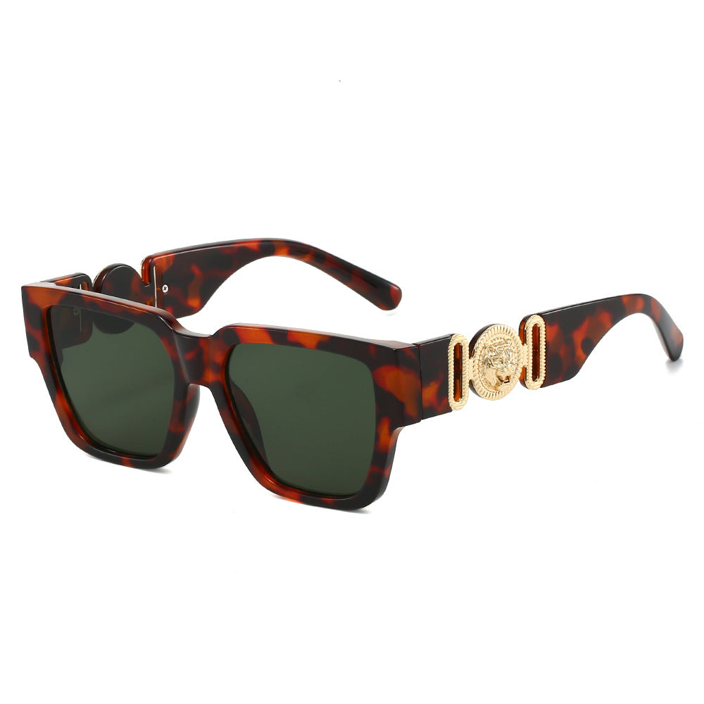 Trendy Square Sunglasses with Lion Head Design - UV400 Protection