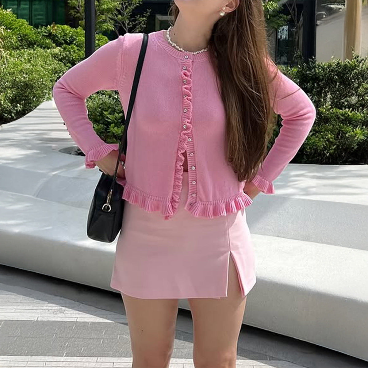 Casual Solid Knit Button Cardigan Sweater for Women