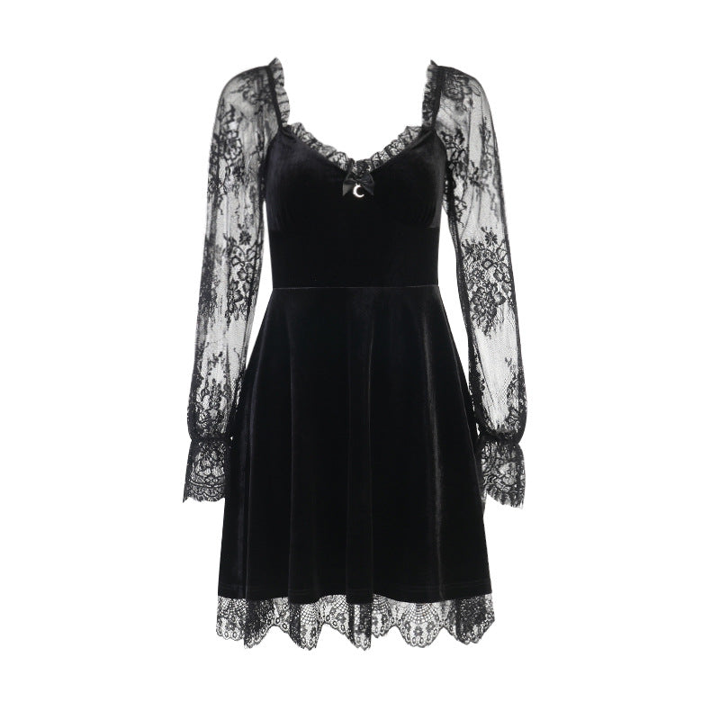 Dark Aesthetic Lace Hip-Hop Dress Short Sleeve