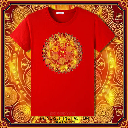 Grand Perfection Victory Mantra Wheel Print Summer Bottom Male And Female Couple Short-Sleeved T-Shirt