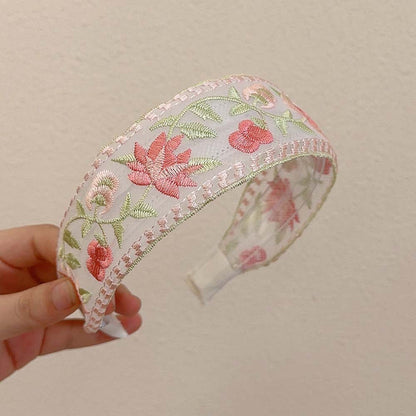 Embroidered Flowers Simple Wide Headbands