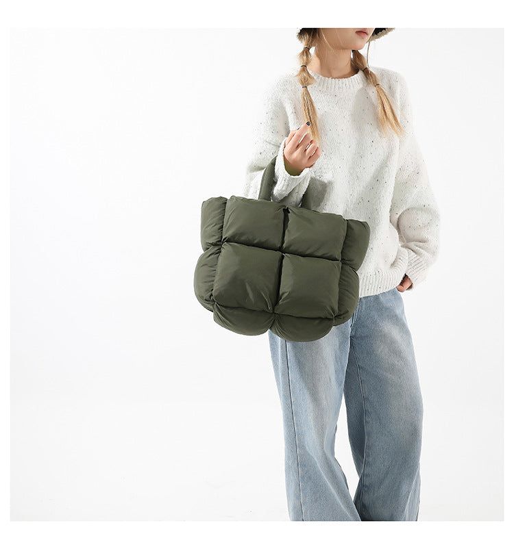 Simple Puffer Tote Bag Solid Color Soft Handbag