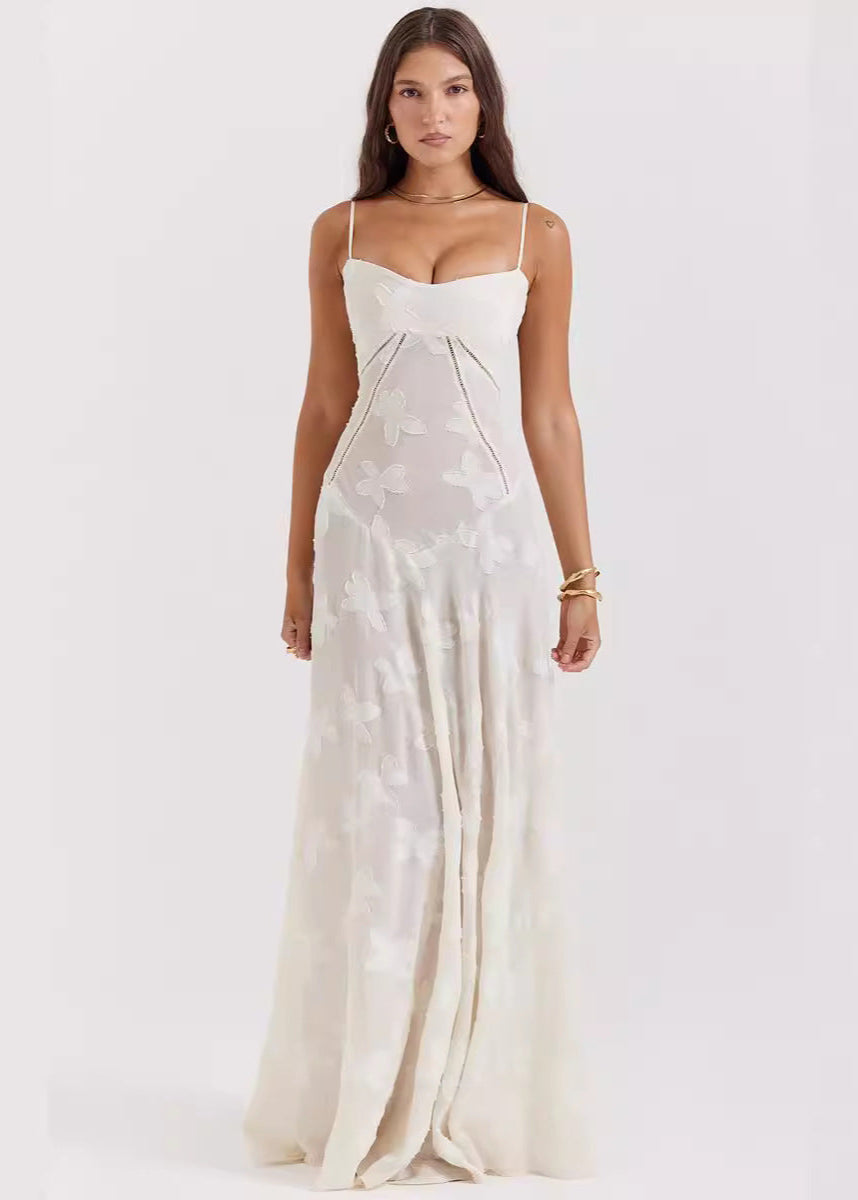 Floral Jacquard Maxi Dress With Spaghetti Straps