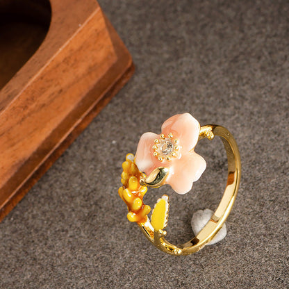 Elegant Floral Adjustable Open Ring With Zirconium For Women