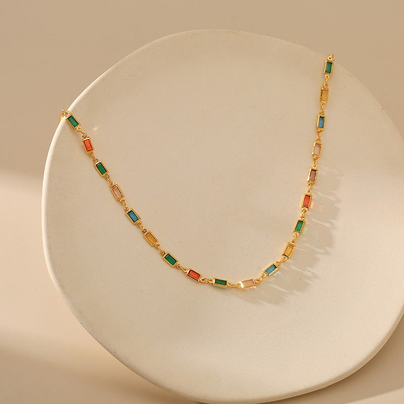 Colourful Square Zirconia Vintage Necklace