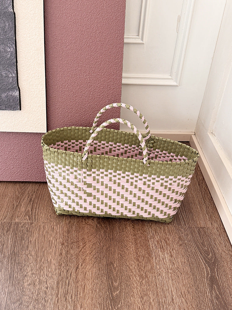 Handwoven Tote Basket Stylish PVC Shopping Bag