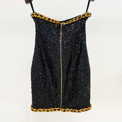 Strappy Black Sequin Dress Chic Elegant Style