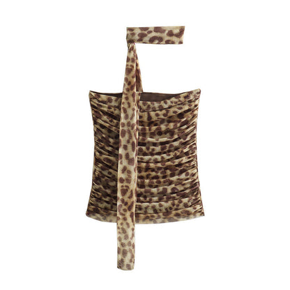 Leopard Print Bandeau Top and Skirt Sets