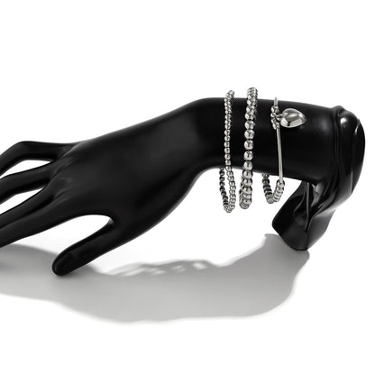 Heart-Shaped Metal Pendant Bead Bracelet Set Stylish Chunky Chain Bracelet For Women