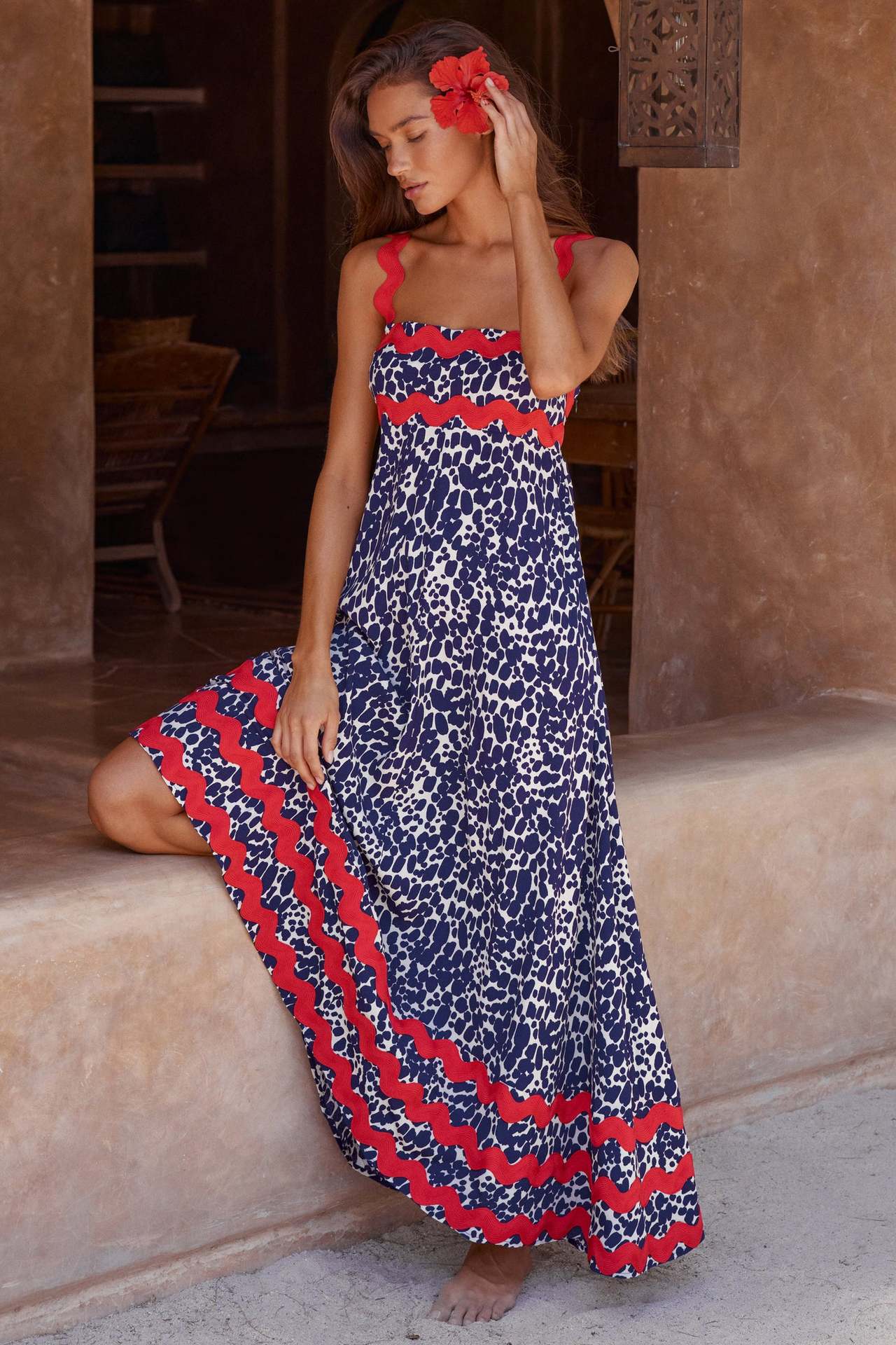 Print Color Block Sleeveless Long Dress