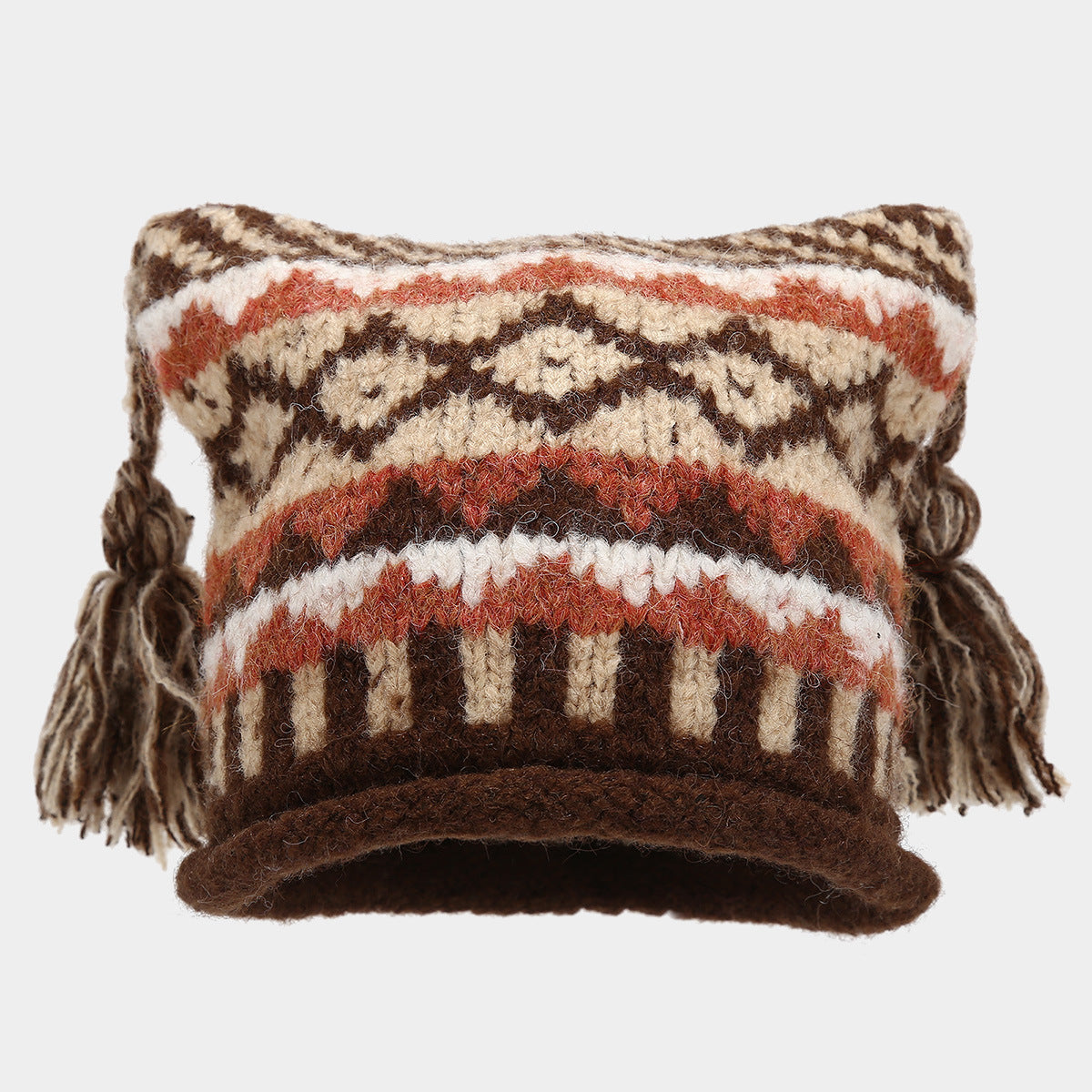 Boho Colorful Braided Tassel Knit Beanie Hat