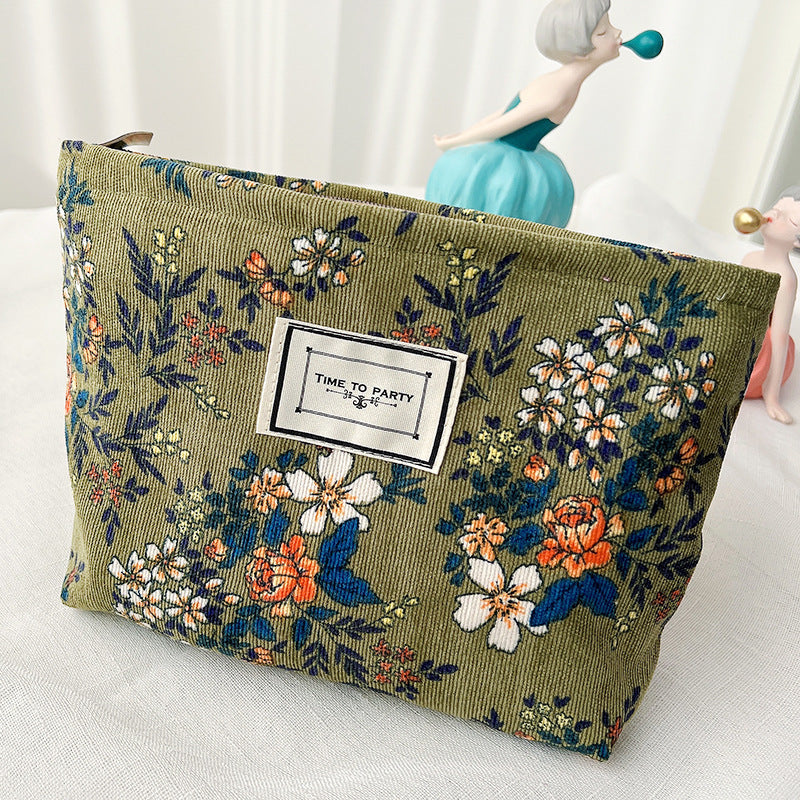Vintage Floral Velvet Makeup Bag Portable Travel Pouch