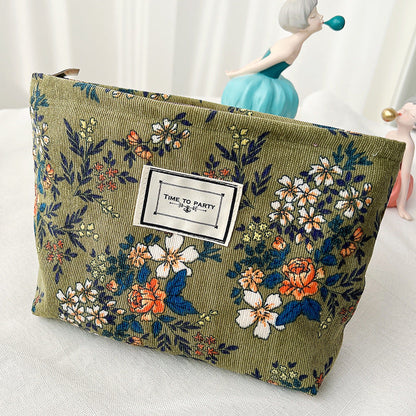 Vintage Floral Velvet Makeup Bag Portable Travel Pouch