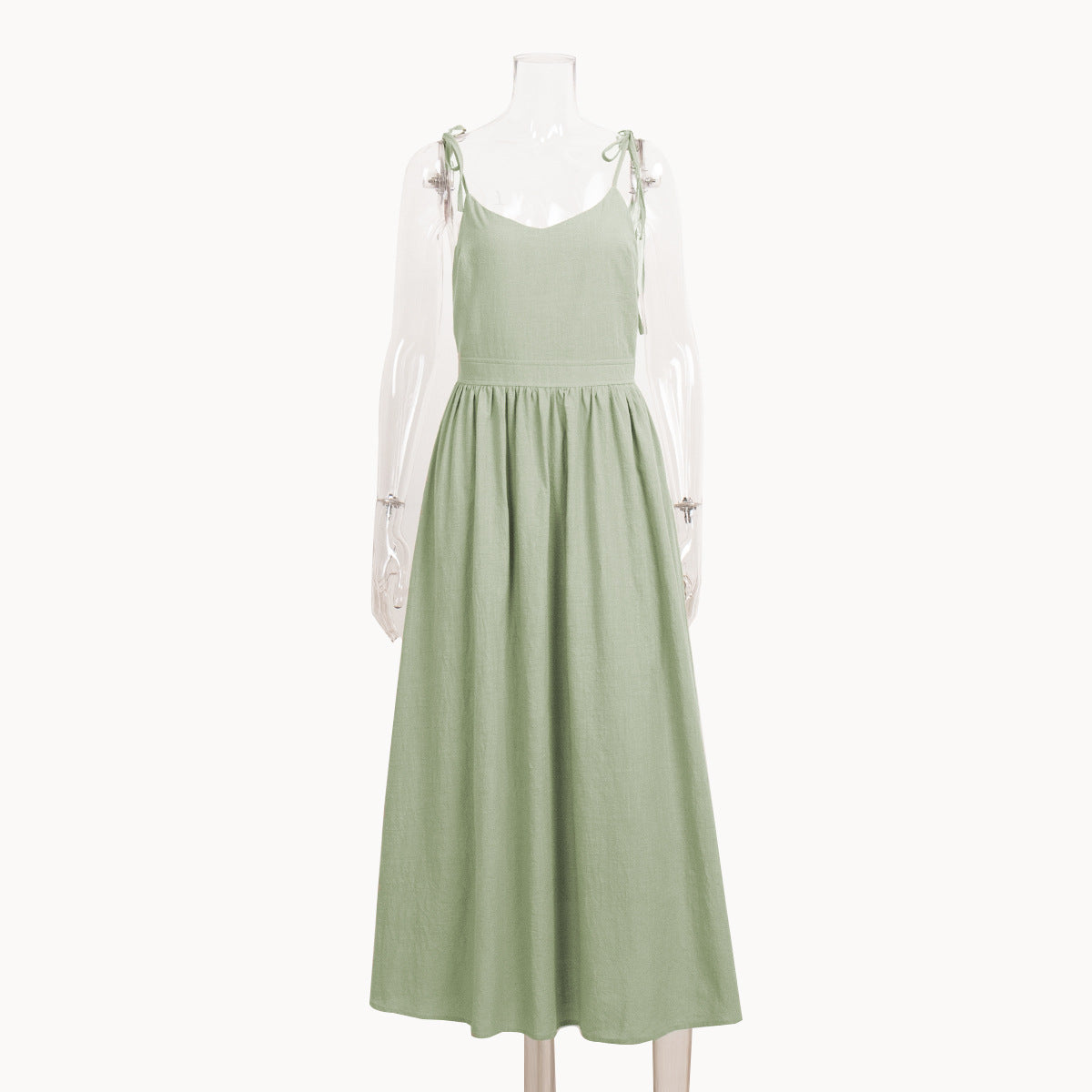 Cotton V-Neck Backless Dress Elegant Casual