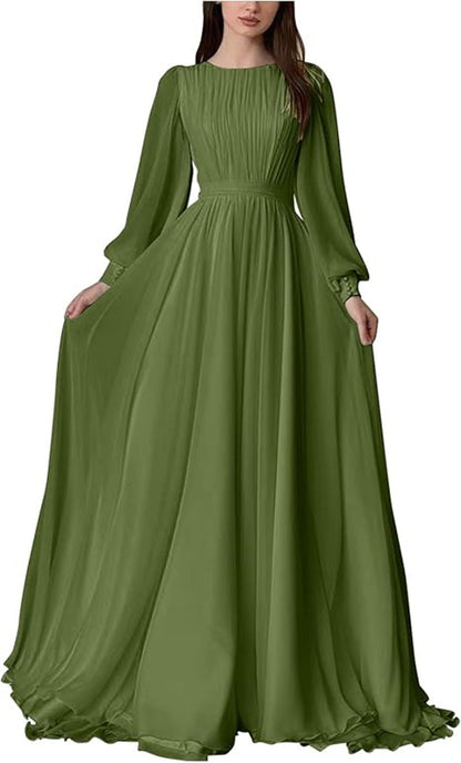 Elegant Long Sleeve A-Line Dress In White