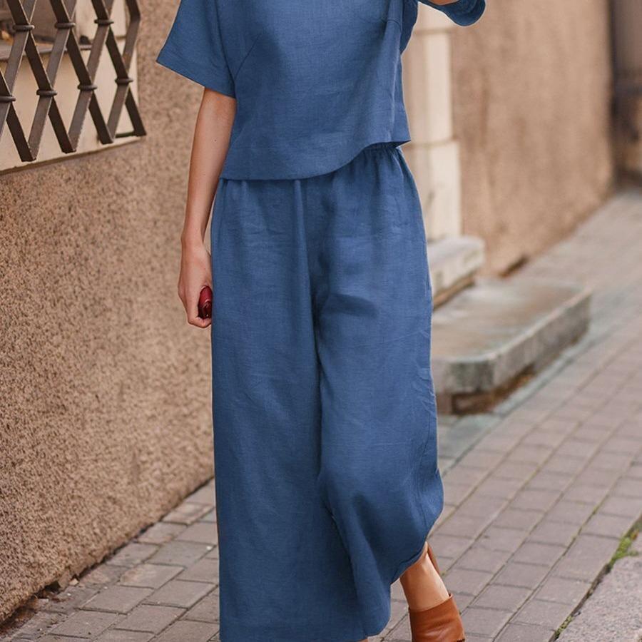 New Linen Casual Loose Solid Color Suit Two-Piece Set
