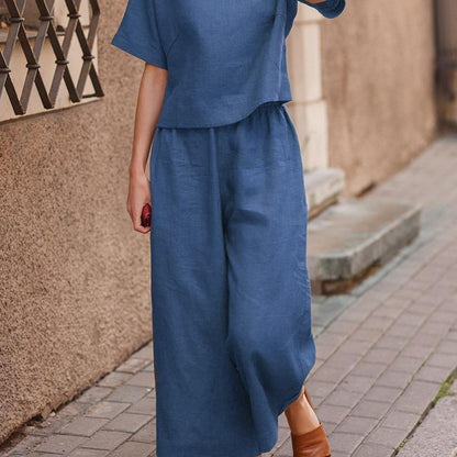 New Linen Casual Loose Solid Color Suit Two-Piece Set