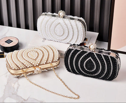 Pearl Detail Retro Clutch Bag for Women