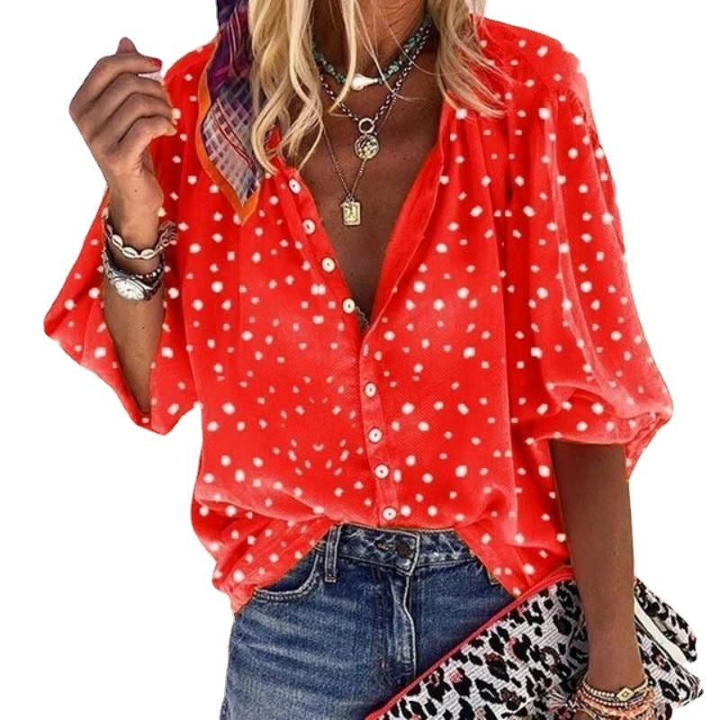 New Women'S  5/4 Sleeve Women'S Leopard Pattern Casual Suit Collar Shirt