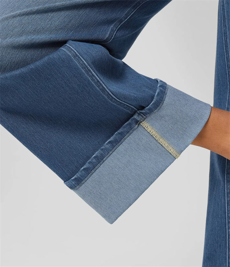 Washed High Waist Casual Straight Leg
