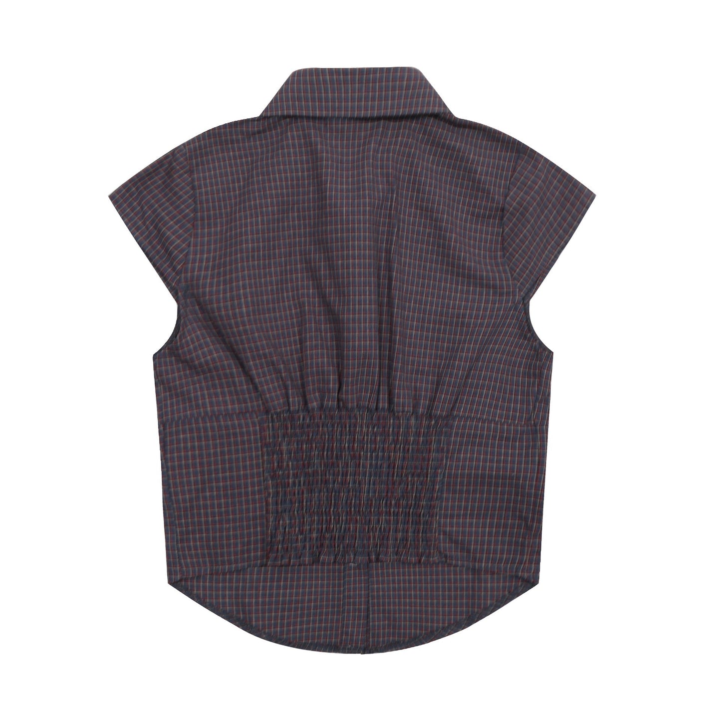 Vintage Lapel Collar Plaid Short Sleeve Top