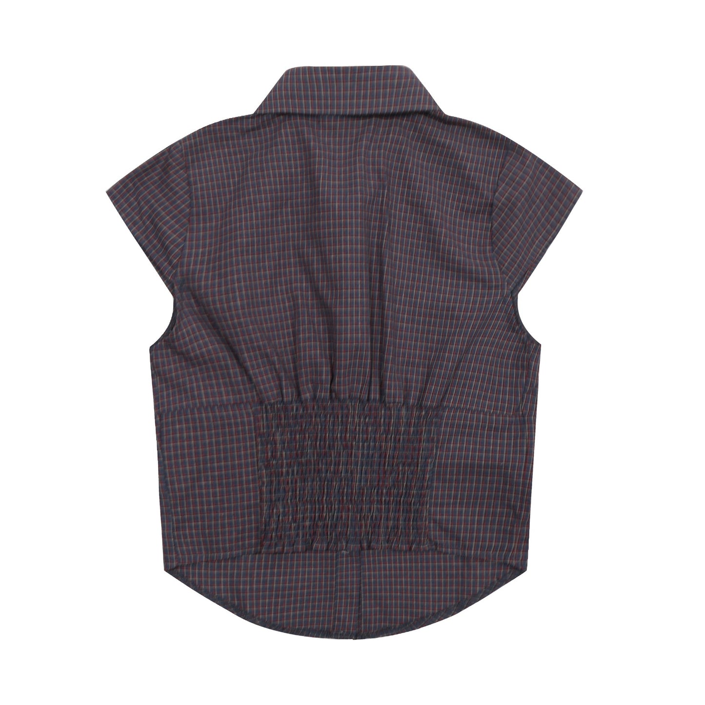 Vintage Lapel Collar Plaid Short Sleeve Top