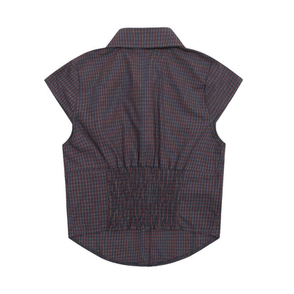 Vintage Lapel Collar Plaid Short Sleeve Top