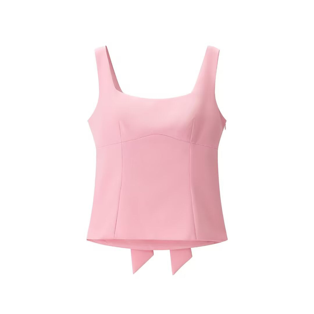 Trendy Solid Color Bowkont Back Sleeveless Top
