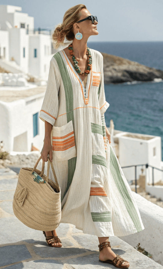 Summer Elegant Large Size Printing Long Pendulum Dress
