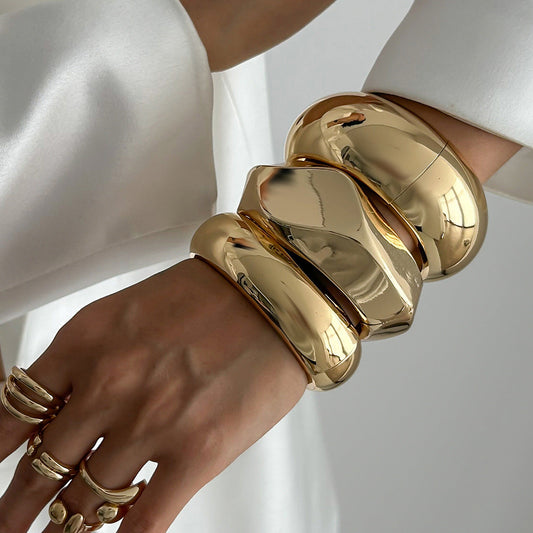 Geometric Metal Cuff Bracelet With Spring Closure - Unique Modern Design