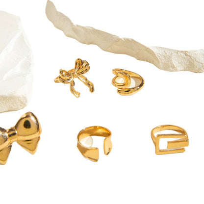 Geometric Hollow Statement Ring Set Stylish Mixed Metal Rings