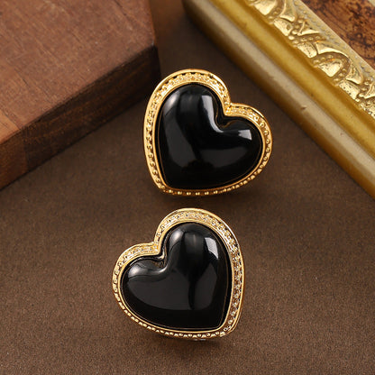 Heart-Shaped Resin Earrings Elegant Retro Style