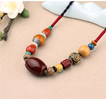 Ethnic Style Original Handmade Tibetan Jewelry Necklace Vintage Multi Treasure Ceramic Beads Versatile Short Collarbone Neck Chain