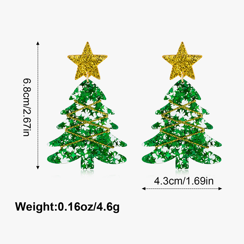 Stylish Hollow Rhinestone Christmas Tree Dangle Earrings