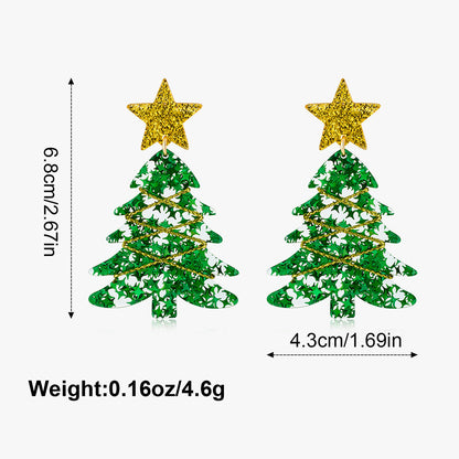 Stylish Hollow Rhinestone Christmas Tree Dangle Earrings