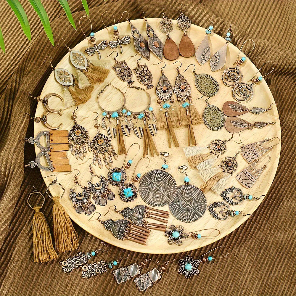 Vintage Ethnic Style Creative Brown Earrings with Turquoise Tassels