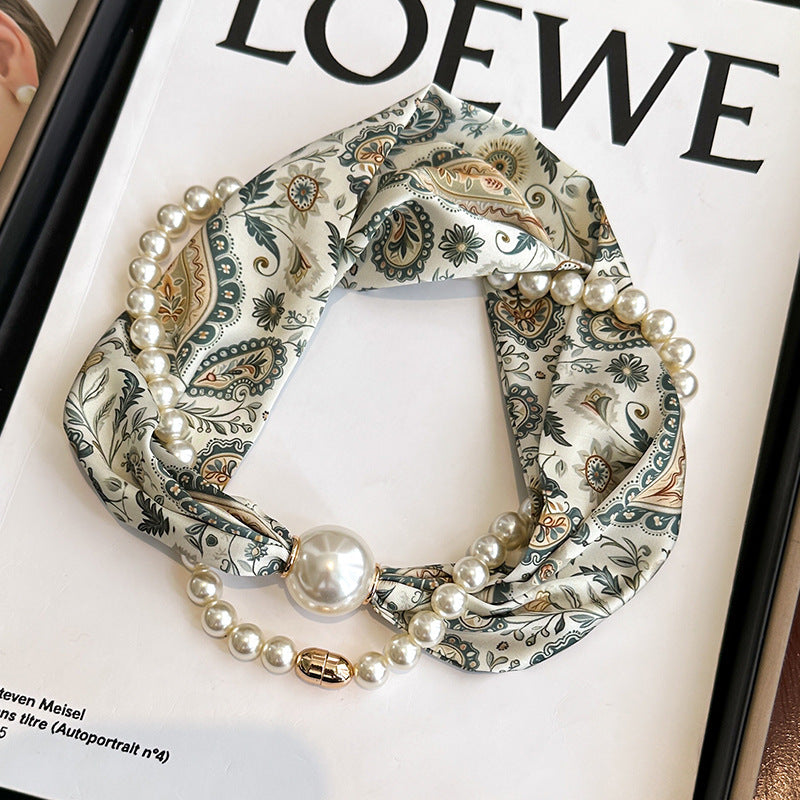 Elegant Magnetic Clasp Pearl Necklace Scarf