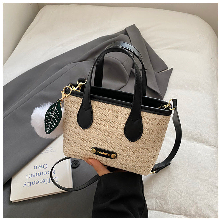 Colorful Woven Bucket Bag Stylish Casual Straw Handbag