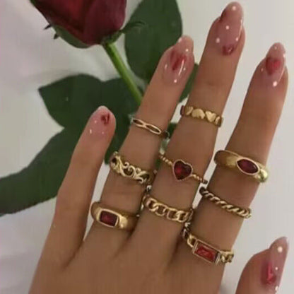 Geometric Gemstone Ring Set Fashionable Zinc Alloy Stackable Rings