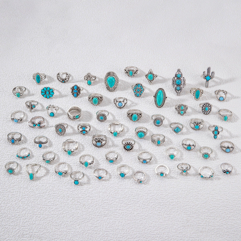 Vintage Geometric Turquoise Ring Set Alloy Fashion Jewelry