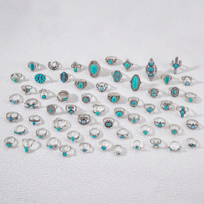 Vintage Geometric Turquoise Ring Set Alloy Fashion Jewelry